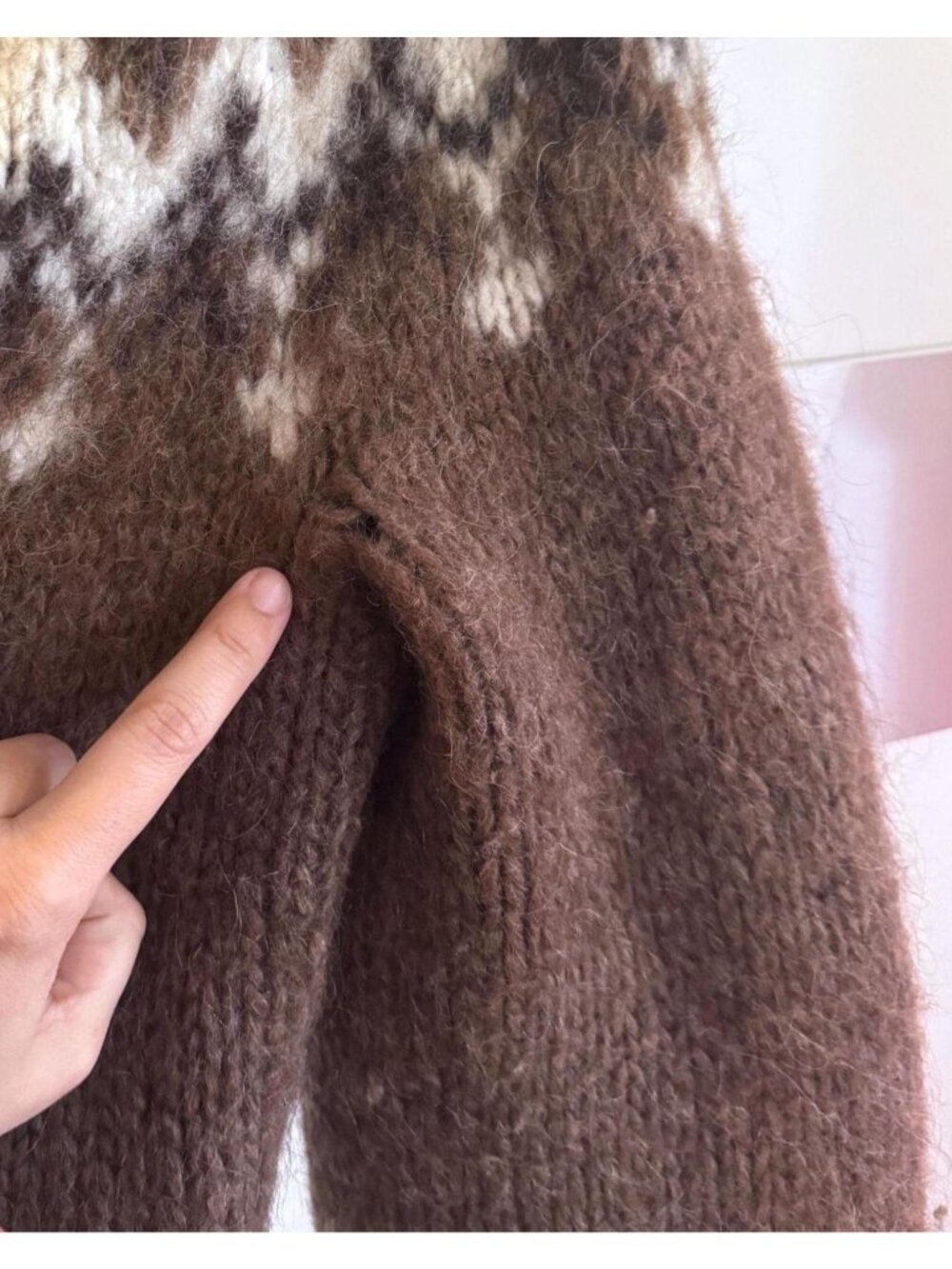 Vintage brown fair isle nordic icelandic wool chunky hand knit cardigan sweater - Picture 8 of 8